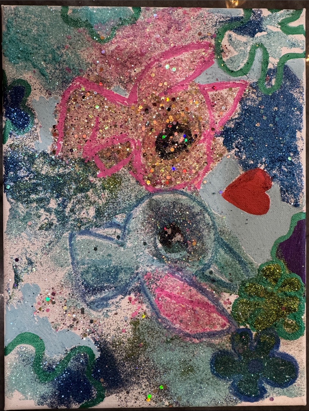 KENNA CANVAS Handmade Glitter Abstract Animal Canvas Art - Pink & Blue